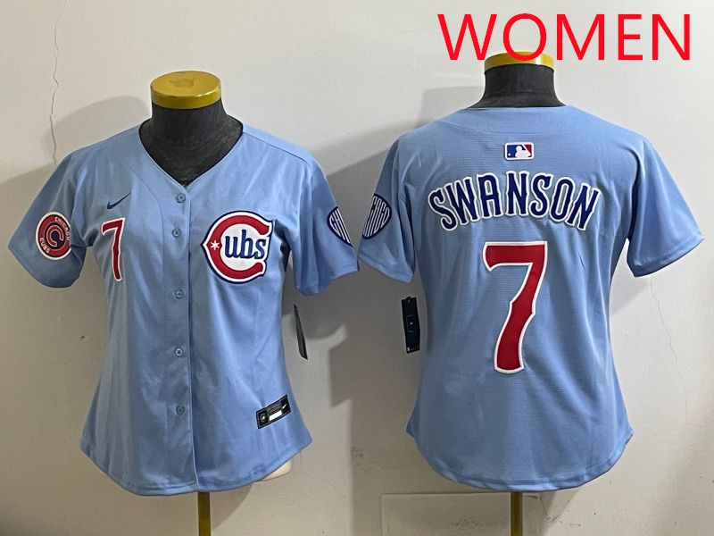 Women 2025 Chicago Cubs #7 Swanson Light Blue Game Nike MLB Jersey style 2->women mlb jersey->Women Jersey
